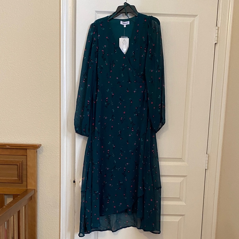 Motherhood Maternity Teal Floral Long Sleeve Dress